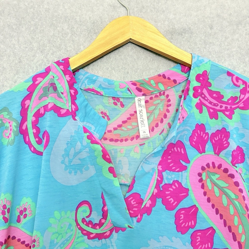 Dear Scarlett Tunic Top Size 3X Plus Bright Pop Art Paisley Stretchy Flowy Teal - Picture 3 of 8